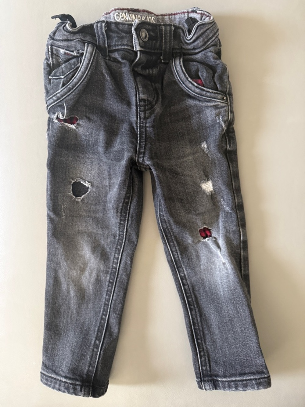 OshKosh B'gosh Boys' Black-Grey Distressed Skinny Jeans with Red Patch Accents